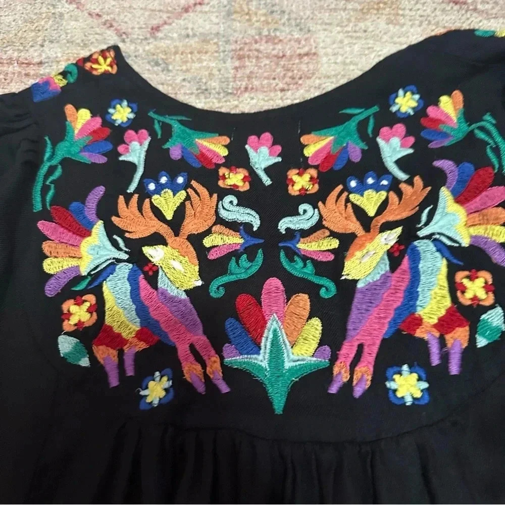 Womens Judith March Embroidered Mini Dress Long Sleeve Black M - Picture 8 of 14
